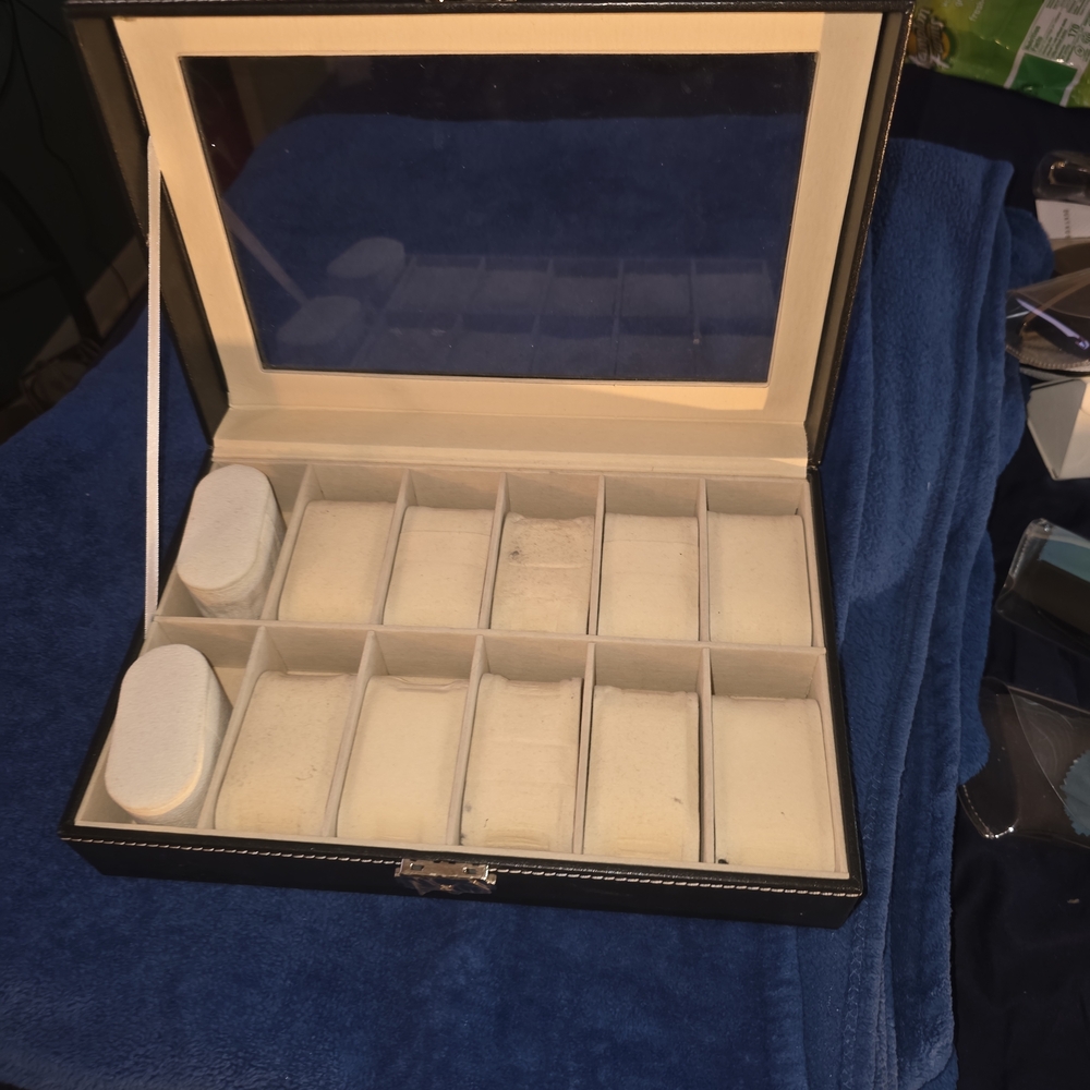 Black Watch Display Case with Glass Lid